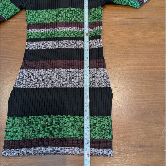 Ganni Button-Front Striped Ribbed-Knit Polo Long Sweater, size XS - Picture 5 of 7